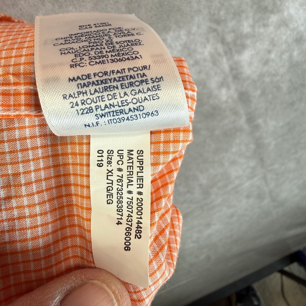 Chaps Button Down Shirt Mens XL Orange Gingham Short Sleeve Easy Care Logo - Picture 7 of 11